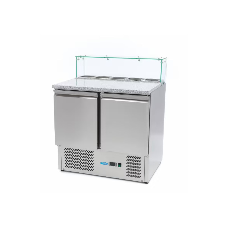 Réfrigérateur pour la préparation des pizzas - 90 cm - 2 portes - s'adapte à 5 x 1/6 GN - incl couvercle en verre