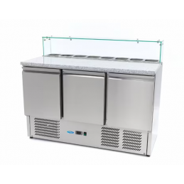 Réfrigérateur pour la préparation des pizzas - 137 cm - 3 portes - s'adapte à 8 x 1/6 GN - incl couvercle en verre