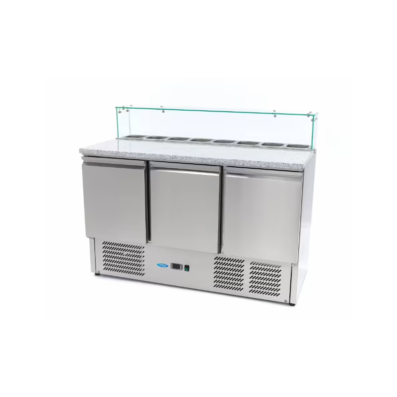 Réfrigérateur pour la préparation des pizzas - 137 cm - 3 portes - s'adapte à 8 x 1/6 GN - incl couvercle en verre