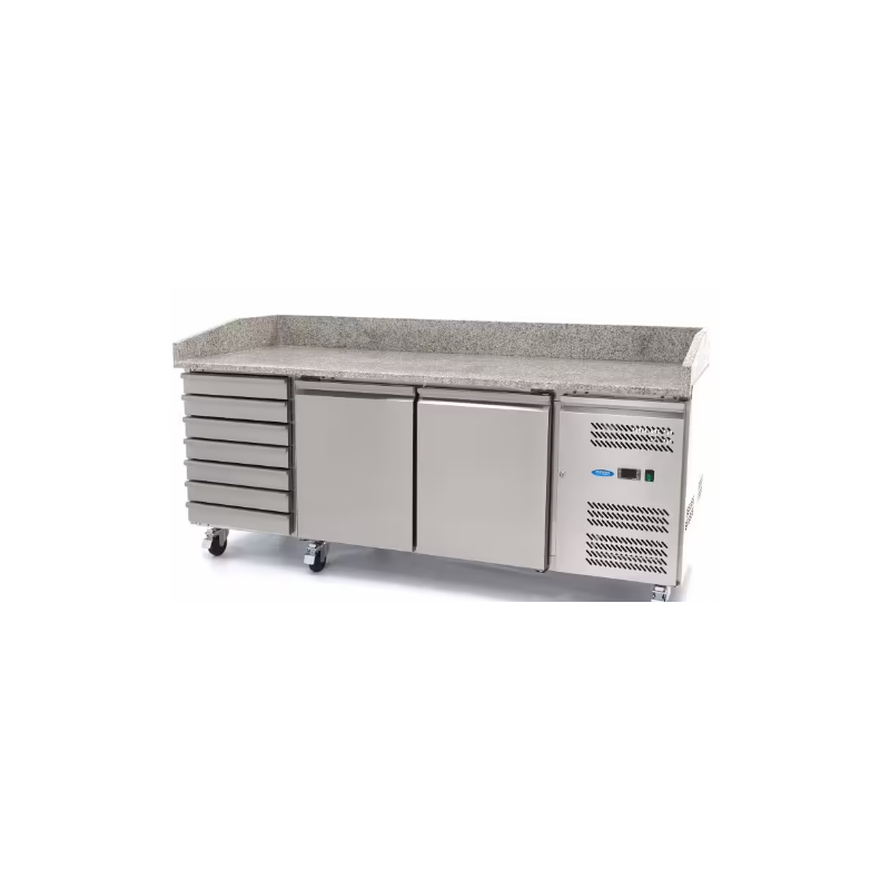 Réfrigérateur pour la préparation des pizzas - 202 cm - 2 portes - s'adapte à 5 x 1/6 GN - 7 tiroirs Réfrigérateur pour la préparation des pizzas - 202 cm - 2 portes - s'adapte à 5 x 1/6 GN - 7 tiroirs