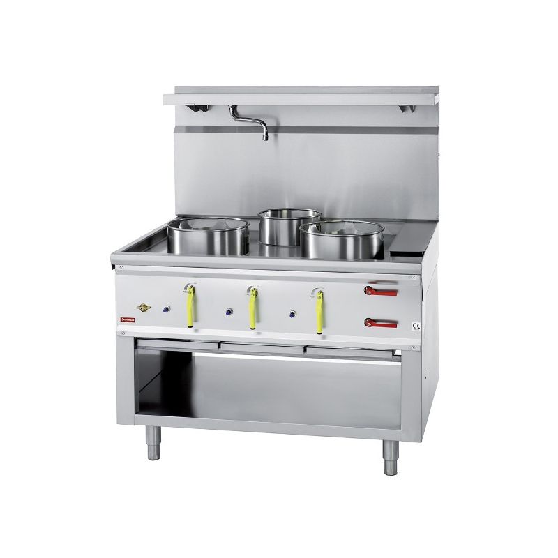Fourneau wok 3 brûleurs avec rideau d'eau Fourneau wok 3 brûleurs avec rideau d'eau