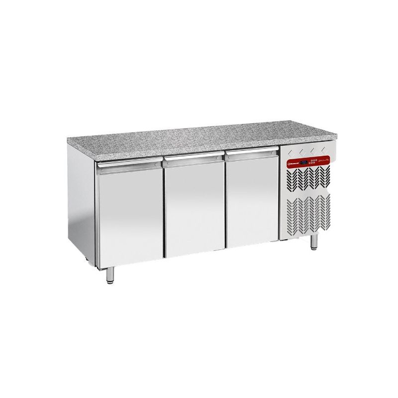 Table frigorifique, ventilée, 3 portes EN 600x400 - Top en granit Table frigorifique, ventilée, 3 portes EN 600x400 - Top en granit