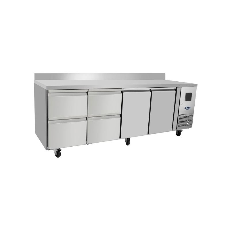 Table réfrigérée positive GN1/1, avec 4 tiroirs et 2 portes avec dosseret - Profondeur 700 mm - ATOSA Table réfrigérée positive GN1/1, avec 4 tiroirs et 2 portes avec dosseret - Profondeur 700 mm - ATOSA