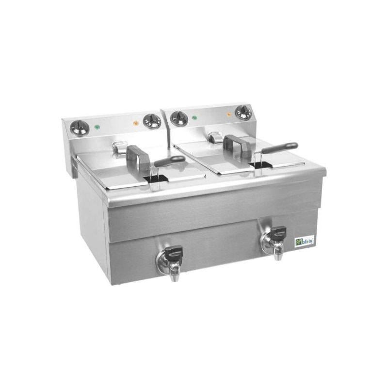 Friteuse Électrique 20L Double à poser Mono 230V avec Vidange et Contrôleur de Puissance (FE102) AFI Friteuse Électrique 20L Double à poser Mono 230V avec Vidange et Contrôleur de Puissance (FE102) AFI