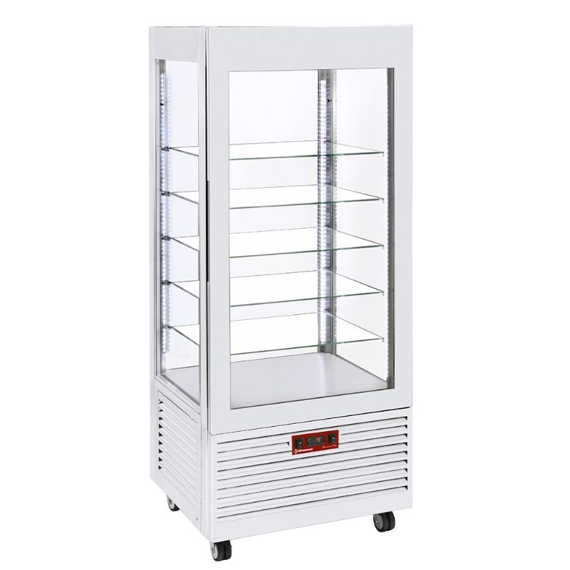 Vitrine 4 faces T° Négative , 5 Étagères en verre , Ventilée, 480 Lit, BLANCHE Vitrine 4 faces T° Négative , 5 Étagères en verre , Ventilée, 480 Lit, BLANCHE