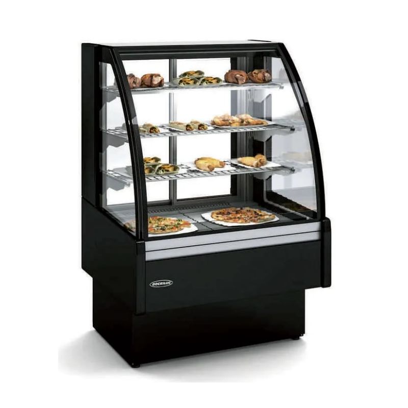Vitrine chauffante comptoir avec vitre courbée et 3 étagères - 600x118x770 mm