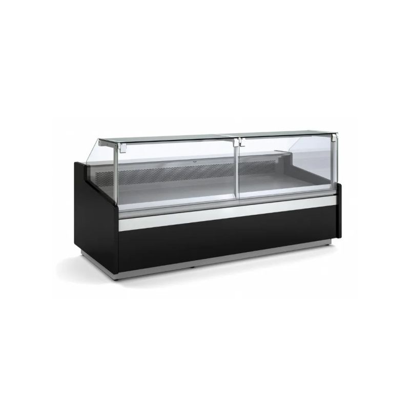 Vitrine horizontale pour boucherie charcuterie avec vitre relevable et réserve - 2025x1100x1265 mm - Docriluc