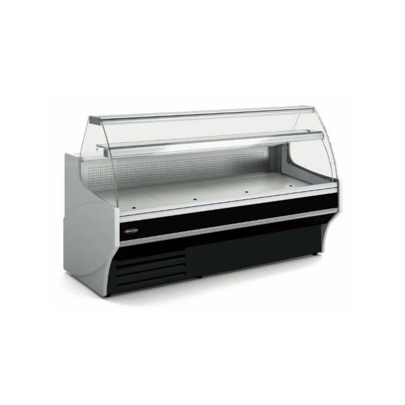 Vitrine horizontale positive -1/+5 °c ventilée avec réserve et vitre courbée - 2025x940x1235 mm - Docriluc
