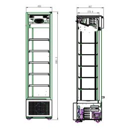 Armoire réfrigérateur professionnelle slim noir une porte vitrée 221 litres
