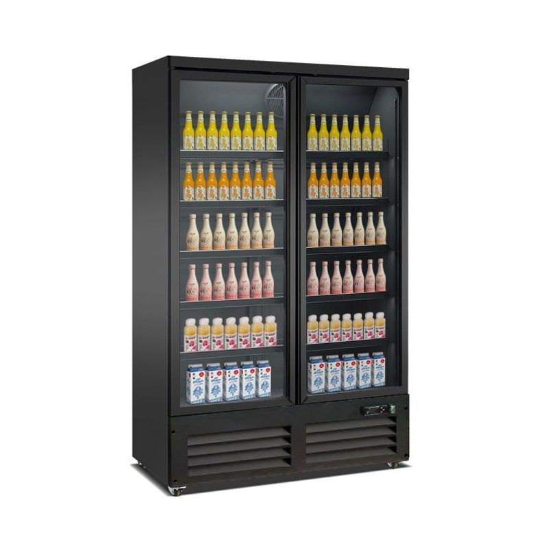 Réfrigérateur positif noir 2 portes vitrées 1000 litres