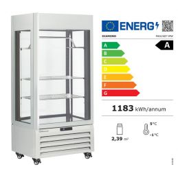 Vitrine "FULL vitrée" 600 Lt., 2 étagères & barre à viande, ventilée - MEAT - BLANC ou NOIR