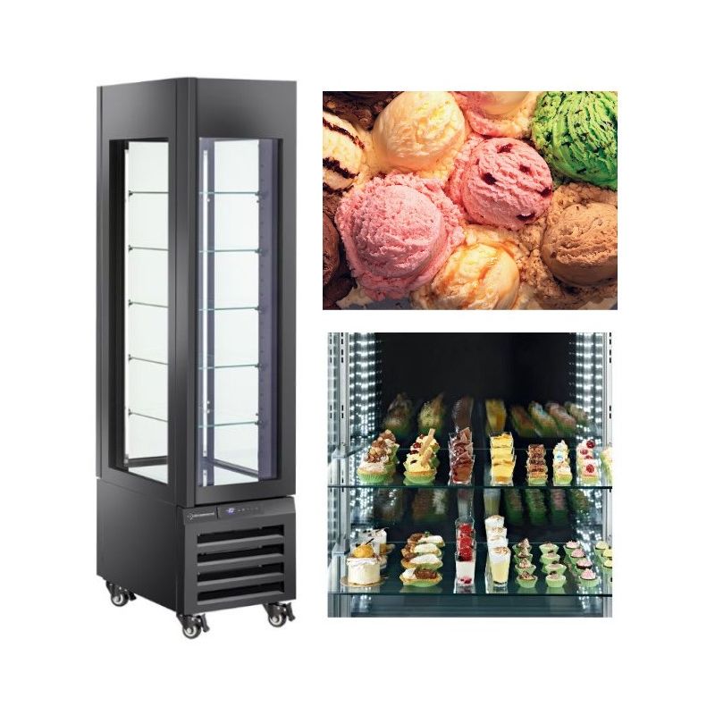 Vitrine "FULL vitrée" 260 Lt., 5 niveaux en verre, ventilée - ICE CREAM & PASTRY - NOIR Vitrine "FULL vitrée" 260 Lt., 5 niveaux en verre, ventilée - ICE CREAM & PASTRY - NOIR