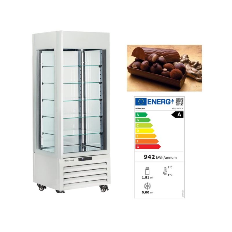 Vitrine "FULL vitrée" 440 Lt., 5 niveaux en verre, ventilée - CHOCOLATE - BLANC Vitrine "FULL vitrée" 440 Lt., 5 niveaux en verre, ventilée - CHOCOLATE - BLANC