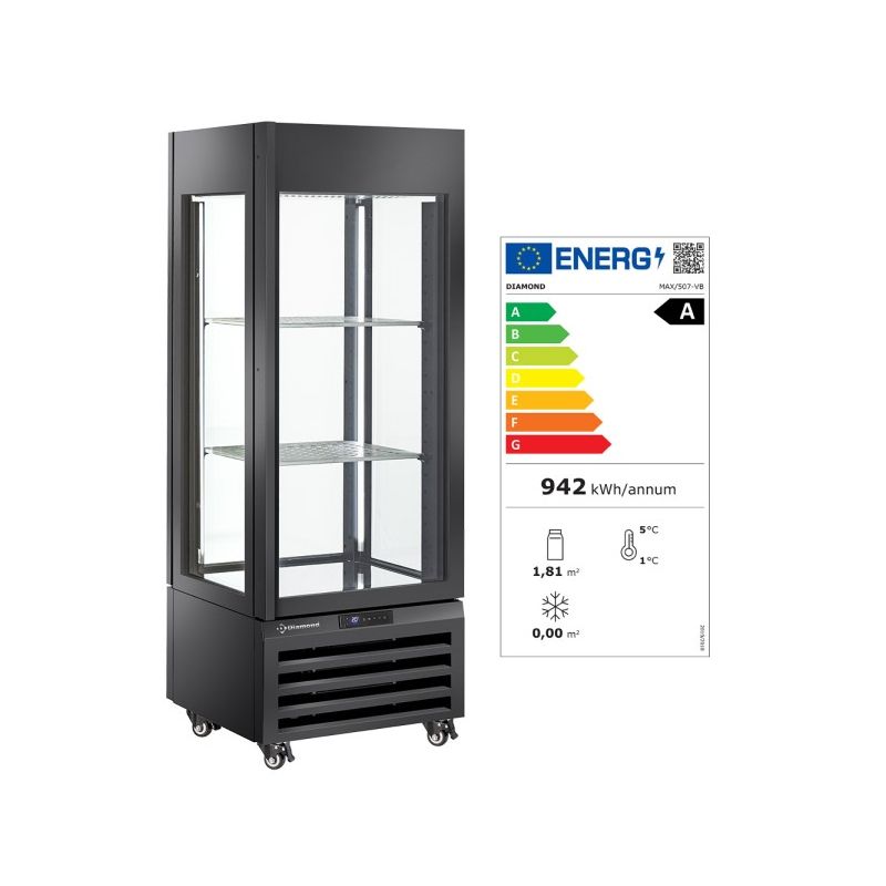 Vitrine "FULL vitrée" 440 Lt., 1 niveau + 2 étagères, ventilée - WINE - NOIR Vitrine "FULL vitrée" 440 Lt., 1 niveau + 2 étagères, ventilée - WINE - NOIR