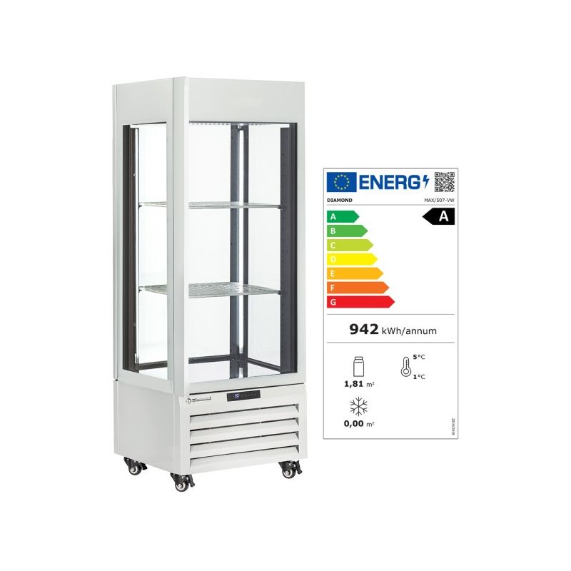 Vitrine "FULL vitrée" 440 Lt., 1 niveau + 2 étagères, ventilée - WINE - BLANC Vitrine "FULL vitrée" 440 Lt., 1 niveau + 2 étagères, ventilée - WINE - BLANC