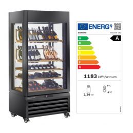 Vitrine "FULL vitrée" 600 Lt., 1 niveau + 4 étagères, ventilée - WINE - NOIR