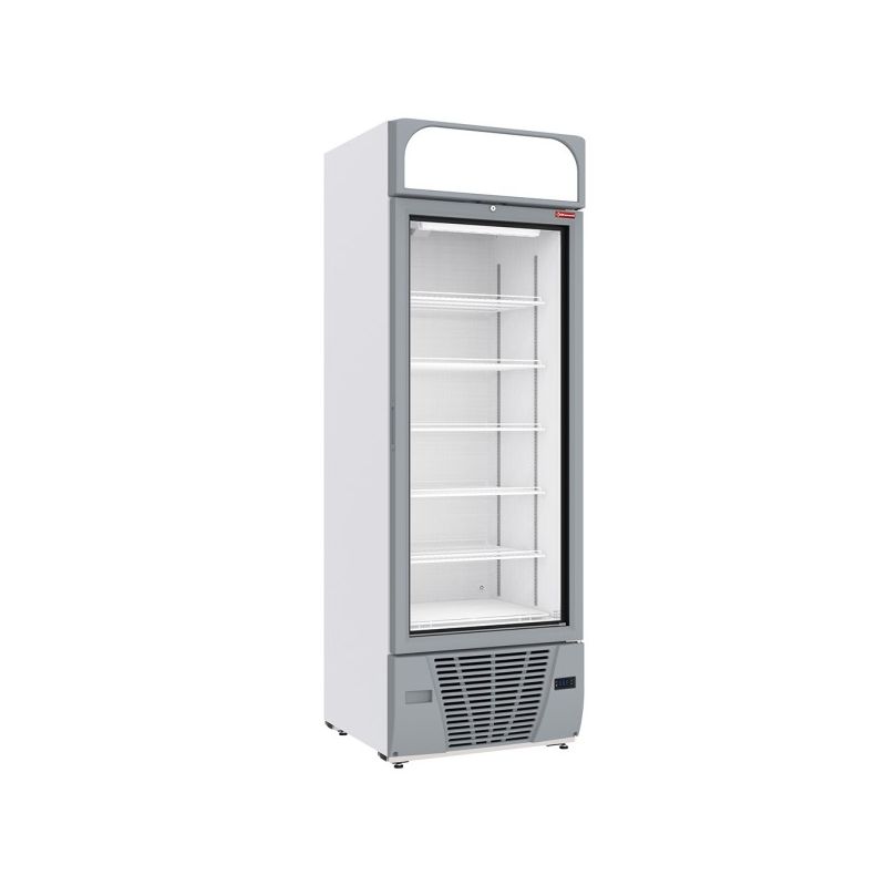 Vitrine ventilée négative vitrée 496 litres - 6 niveaux fixes avec caisson lumineux - BLANCHE