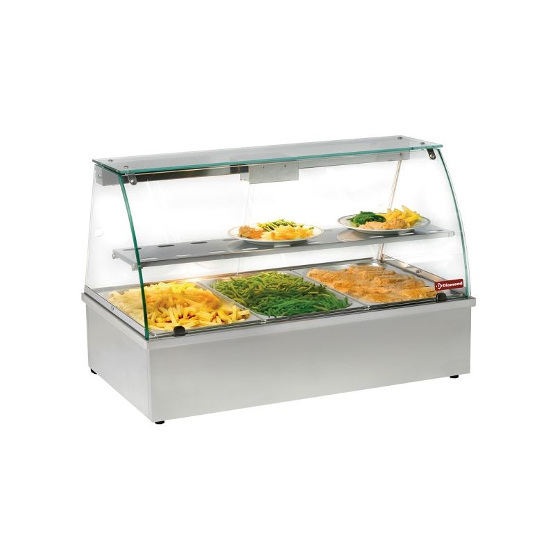 Vitrine chauffante, bain-marie 3 GN 1/1, panoramique Vitrine chauffante, bain-marie 3 GN 1/1, panoramique