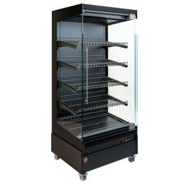Vitrine chauffante, libre-service, avec porte vitrée, sur roues - FULL BLACK