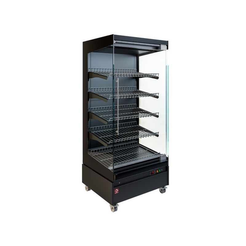 Vitrine chauffante, libre-service, avec porte vitrée, sur roues - FULL BLACK