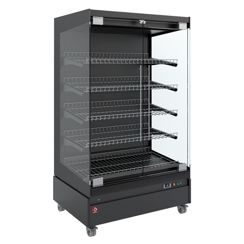 Vitrine chauffante, libre-service, avec porte vitrée, sur roues - FULL BLACK
