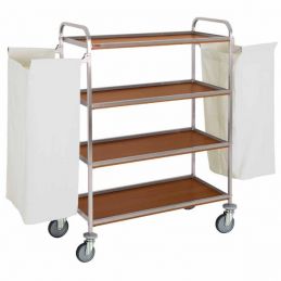 Chariot à linge inox, 4 niveaux, avec 2 sacs - chêne foncé