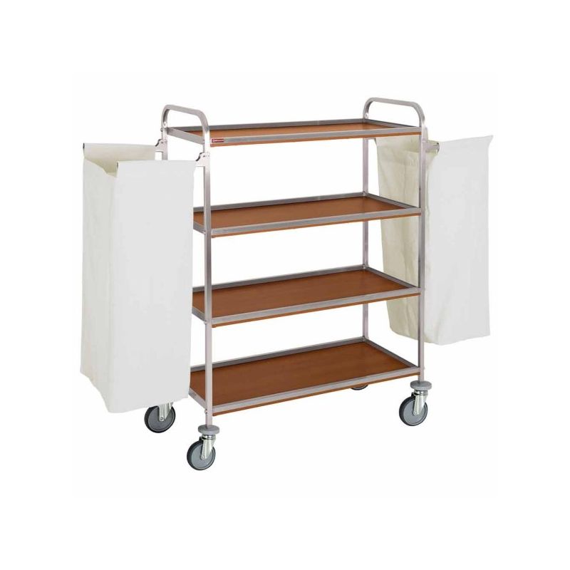 Chariot à linge inox, 4 niveaux, avec 2 sacs - chêne foncé Chariot à linge inox, 4 niveaux, avec 2 sacs - chêne foncé
