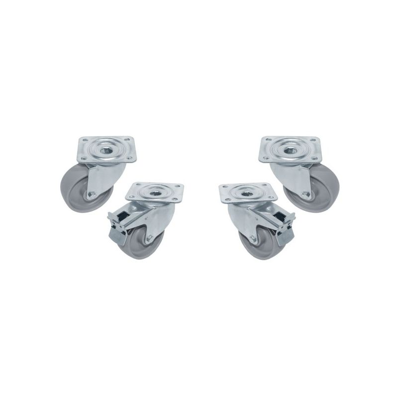 Kit 4 Roues inox pour tables, pivotantes, 2x avec freins