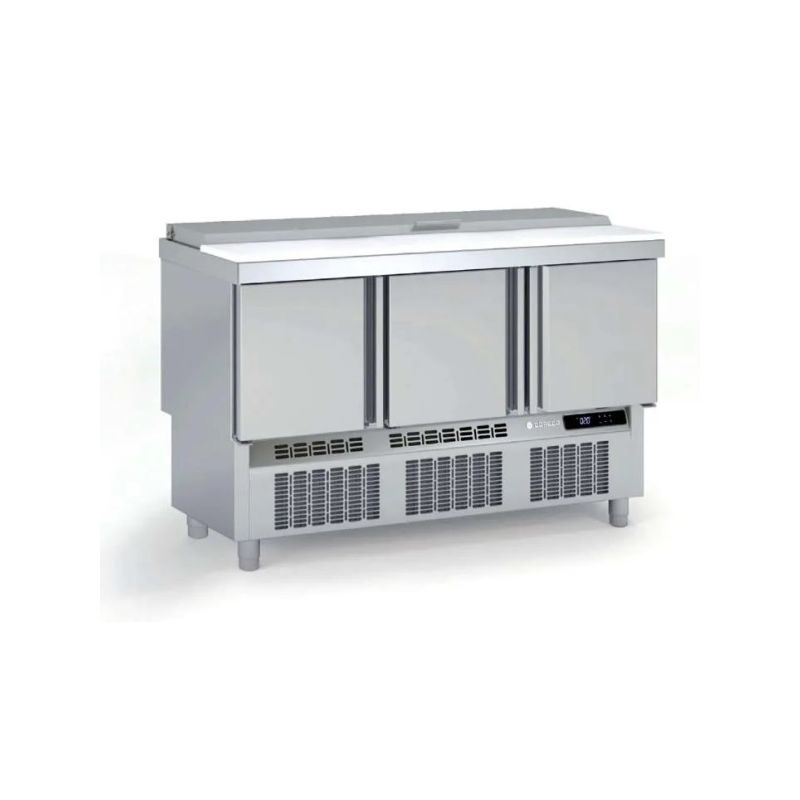 Saladette réfrigérée professionnelle inox 700 positive 3 portes Saladette réfrigérée professionnelle inox 700 positive 3 portes