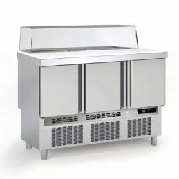 Saladette réfrigérée professionnelle inox 700 positive 3 portes avec pare-haleine en verre