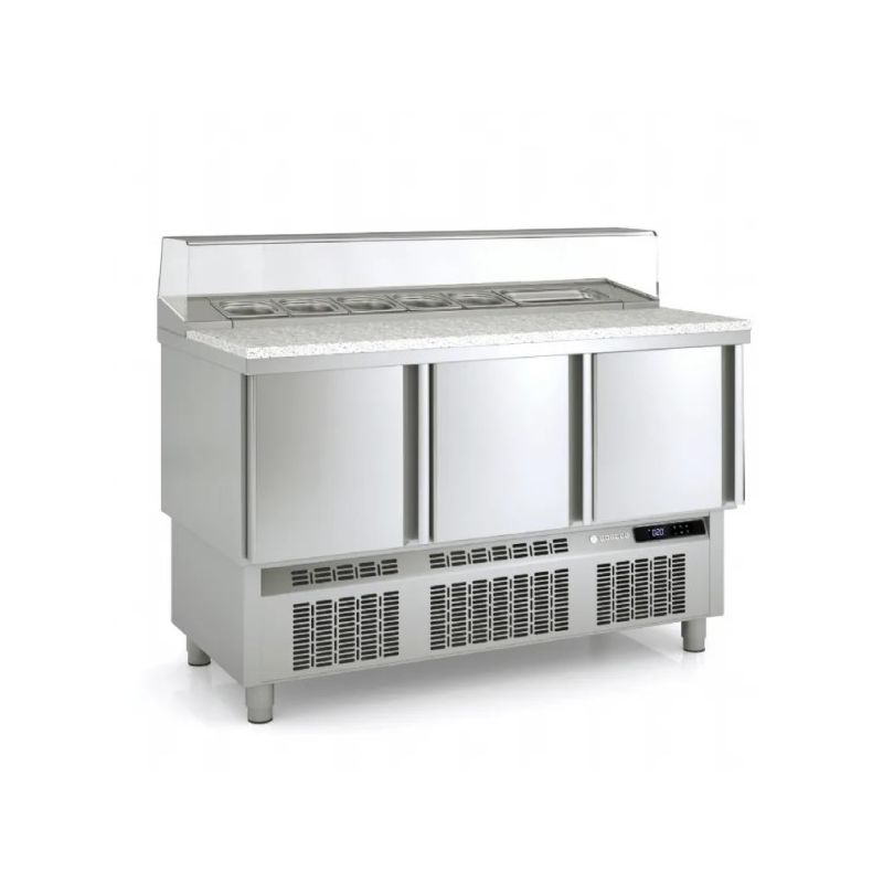 Saladette réfrigérée professionnelle inox 700 positive 3 portes Saladette réfrigérée professionnelle inox 700 positive 3 portes