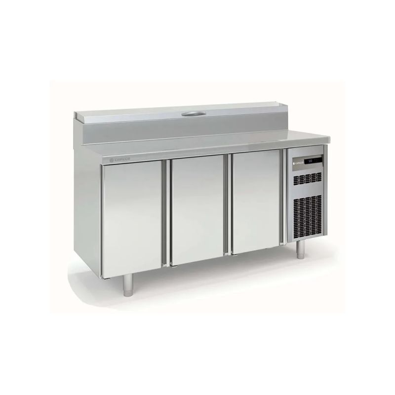 Saladette réfrigérée professionnelle 700 positive 3 portes pour bacs 1/6 Saladette réfrigérée professionnelle 700 positive 3 portes pour bacs 1/6