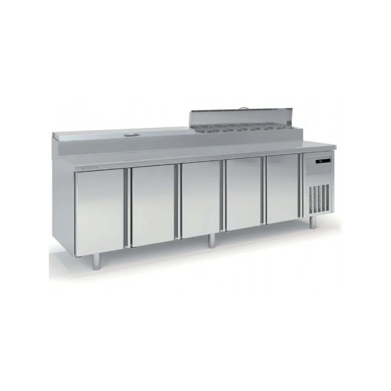 Saladette réfrigérée professionnelle 700 positive 5 portes pour bacs 1/6 Saladette réfrigérée professionnelle 700 positive 5 portes pour bacs 1/6