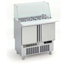 Saladette réfrigérée professionnelle inox 700 positive 2 portes avec pare-haleine 15 bacs gn1/6