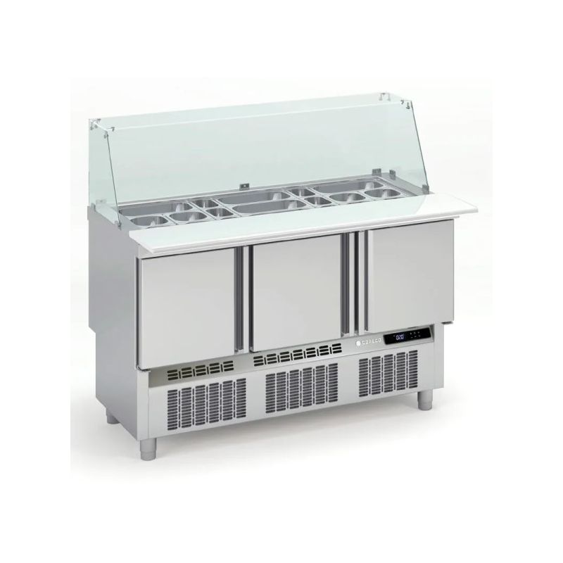 Saladette réfrigérée professionnelle inox 700 positive 3 portes avec pare-haleine 320 litres
