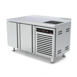 Desserte réfrigérée adossée inox positive avec 2 portes et évier - 1492x600x850 mm