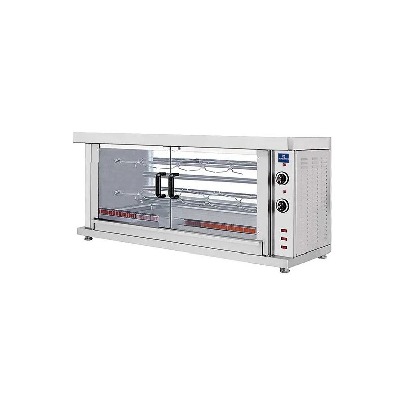 Rôtissoire à poulets électrique avec éclairage et 2 broches pour 8-10 poulets - 1320x460x660 mm Rôtissoire à poulets électrique avec éclairage et 2 broches pour 8-10 poulets - 1320x460x660 mm