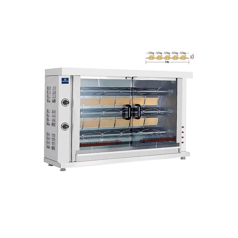 Rôtissoire à poulets à gaz avec éclairage et 3 broches pour 12-15 poulets - virtus Rôtissoire à poulets à gaz avec éclairage et 3 broches pour 12-15 poulets - virtus