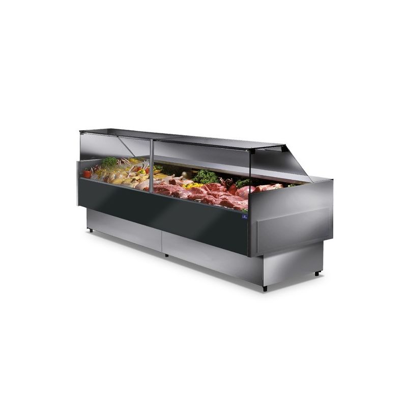 Vitrine chaude 2480 mm avec vitre verticale surface d'expo GN6 monophasé
