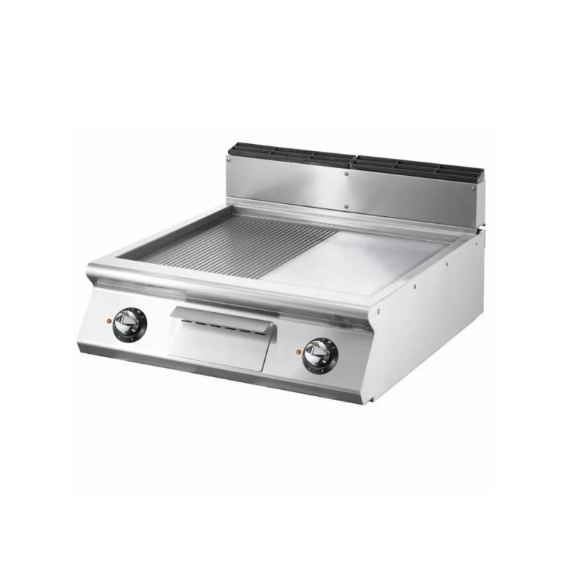 Fry-top gaz, top, plaque 1/2 lisse,1/2 nervurée chromée