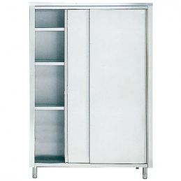 Armoire inox de rangement avec portes coulissantes et 3 étagères, 1400x700 mm