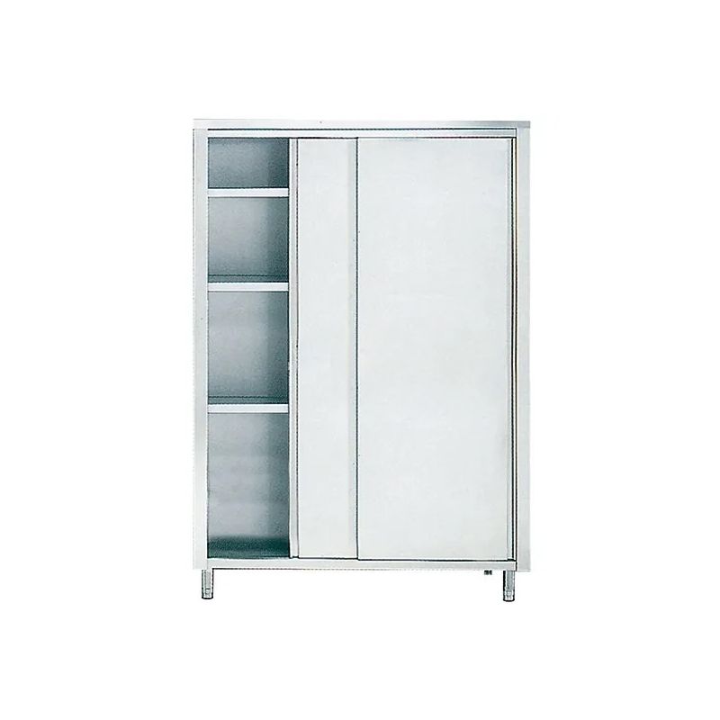 Armoire inox de rangement avec portes coulissantes et 3 étagères, 1400x700 mm Armoire inox de rangement avec portes coulissantes et 3 étagères, 1400x700 mm