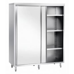 Armoire inox de rangement avec portes coulissantes et 3 étagères, 1000x600 mm