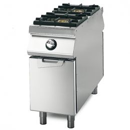 Cuisinière à gaz avec 2 brûleurs sur coffre avec portes, tableau de contrôle sur deux côtés