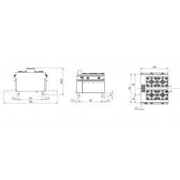 Cuisinière à gaz professionnelle sur four gaz statique avec 4 brûleurs de 5.5 à 7.5 kw