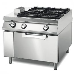 Cuisinière à gaz avec 4 brûleurs sur four électrique statique, tableau de contrôle sur deux côtés