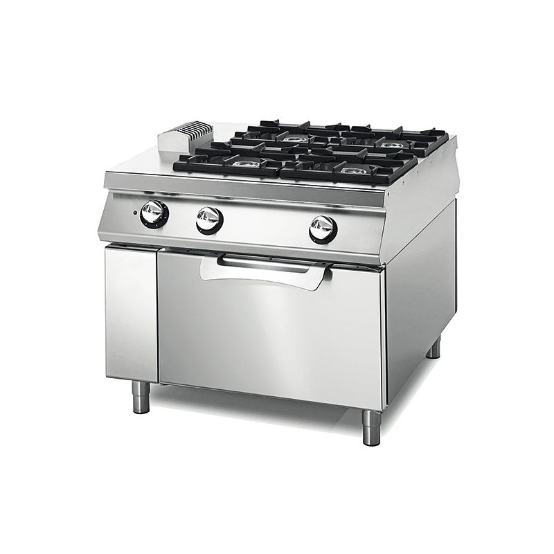 Cuisinière à gaz avec 4 brûleurs sur four électrique statique, tableau de contrôle sur deux côtés Cuisinière à gaz avec 4 brûleurs sur four électrique statique, tableau de contrôle sur deux côtés