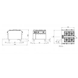 Cuisinière à gaz avec 4 brûleurs sur four électrique statique, tableau de contrôle sur deux côtés