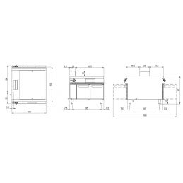 Fry-top gaz professionnel sur coffre avec portes et plaque mi-lisse mi-rainurée 900x735 - 14 000 w