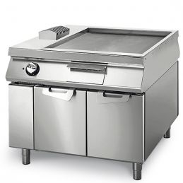 Fry-top électrique professionnel sur coffre avec portes et plaque lisse 900x735 - 15 000 w